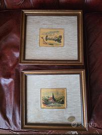 Coppia Quadretti Vintage Danesi Foglia Oro 23kt