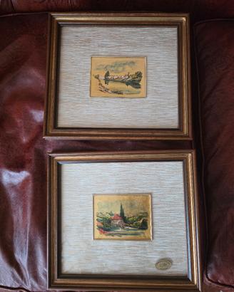 Coppia Quadretti Vintage Danesi Foglia Oro 23kt