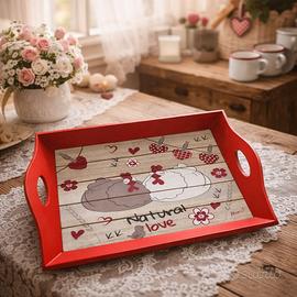 Vassoio decorativo in legno gallinelle 