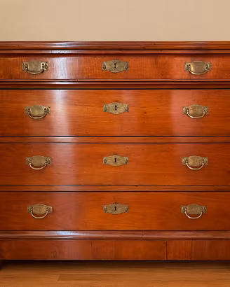 Cassettone antico 4 cassetti in legno e ottone
