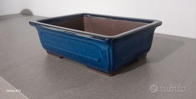 Vaso Bonsai smaltato blu