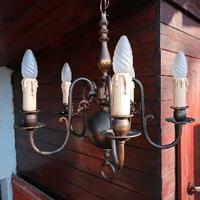 Lampadario vintage in metallo brunito a 6 bracci