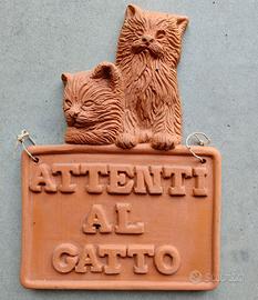 Insegna in ceramica Attenti al gatto