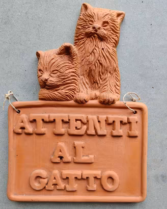 Insegna in ceramica Attenti al gatto