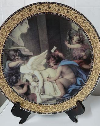 Piatto decorativo antico con angeli e stativo 31cm