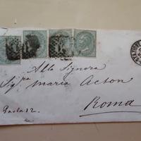 Busta 1874 per ROMA (Nob. Acton) - Striscia di 4 (