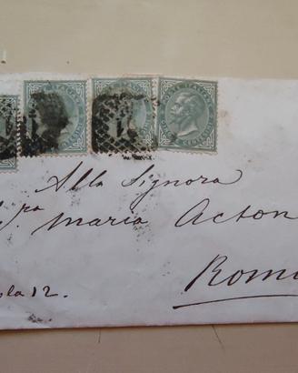 Busta 1874 per ROMA (Nob. Acton) - Striscia di 4 (