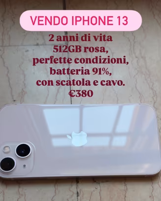 IPhone 13 512GB Rosa – perfetto, batteria 91%