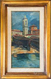 Piero Marchi pittore quadro olio su tela Il campan
