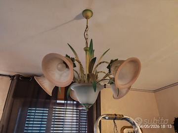 LAMPADARIO in  FERRO BATTUTO E VETRO ARTIGIANALE