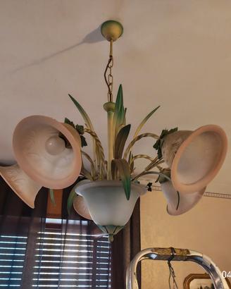 LAMPADARIO in  FERRO BATTUTO E VETRO ARTIGIANALE
