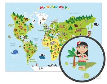 Cartina del Mondo per Bambini Poster NUOVO