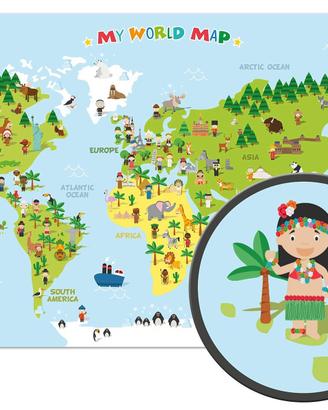 Cartina del Mondo per Bambini Poster NUOVO