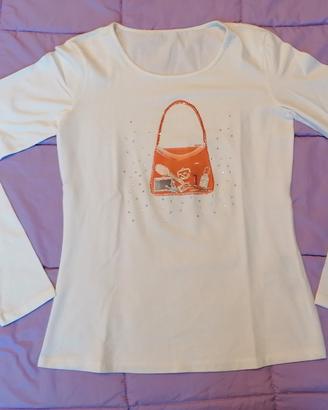 T-shirt maniche lunghe con strass