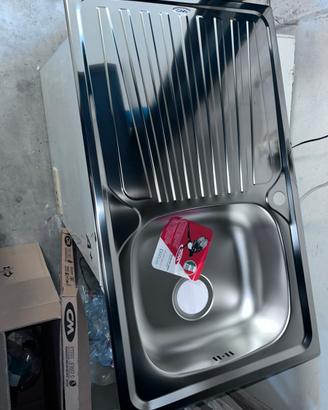 Lavello inox 86x50 nuovo con sifone completo