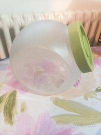 contenitore vintage in vetro satinato e coperchio 