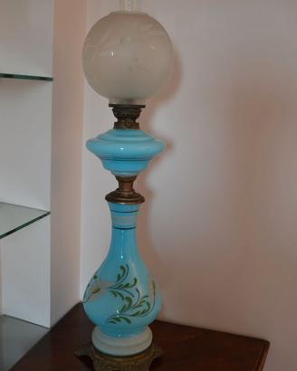 Lampada lume ad olio in vetro opalino celeste