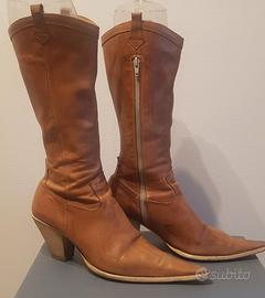 Stivale donna vera pelle marrone