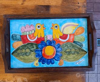 vassoio legno e ceramica " Nino Parrucca" 