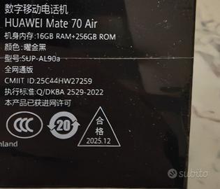 HUAWEI MATE 70 AIR - 16 / 256 GB colore Nero