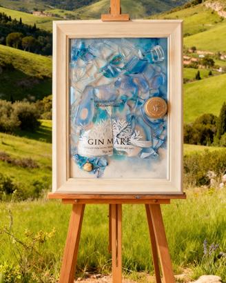 Quadro Con Vetro Bottiglie Gin, con Resina Epossid