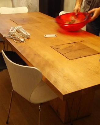 tavolo con piano rovere vecchio 2 gamboni centrali