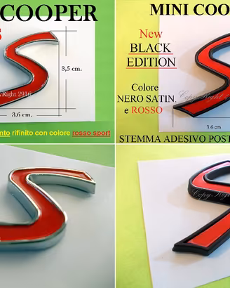 Stemma MINI COOPER S scritta logo badge ROSSO NERO