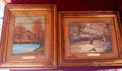 Coppia Incantevole di Dipinti a Olio in Miniatura