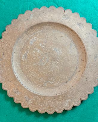 Vassoio vintage Cinese in Ottone Marchio Qianlong