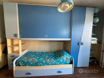 Cameretta a ponte rovere e azzurro completa