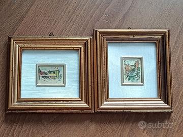 Coppia Quadretti Vintage Miniature su Lamina Oro