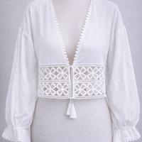 Blusa Boho Bianca Pizzo-Cottone- XS- Lacetto Nappe
