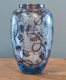 Vaso vetro vintage anni '30 decoro argento Art 