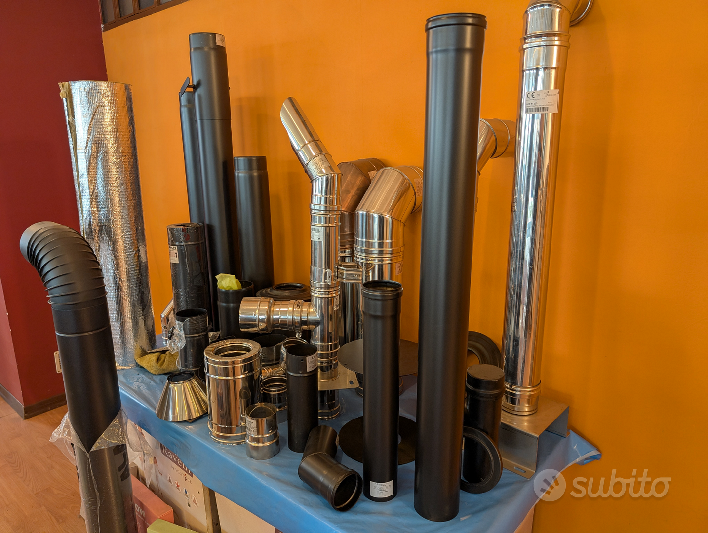 Set Tubi Per Stufa A Legna, 3 Pezzi, Diametro 150 Mm, Grigio