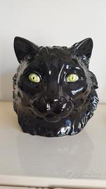 Gatto nero porta vaso in ceramica vintage anni 70