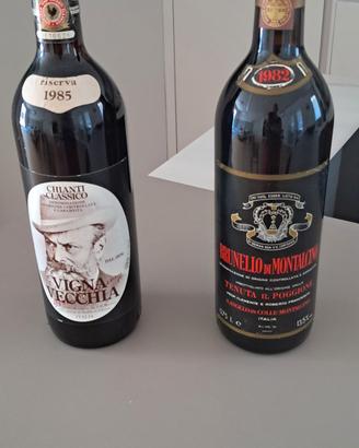 Due bottiglie Brunello e Chianti
