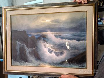 Quadro a olio su tela Marina in tempesta Zanetti