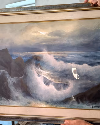 Quadro a olio su tela Marina in tempesta Zanetti