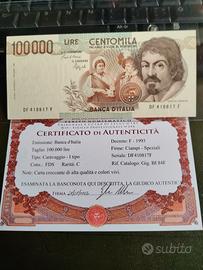 100000 LIRE CARAVAGGIO 1° TIPO FDS