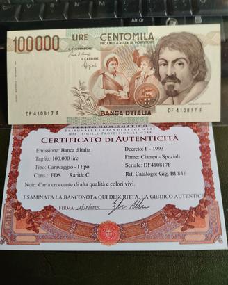 100000 LIRE CARAVAGGIO 1° TIPO FDS