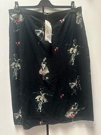 Gonna nera vintage con stampa ballerine , cotone