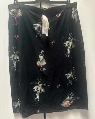 Gonna nera vintage con stampa ballerine , cotone