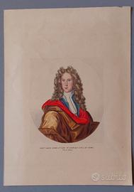 Incisione Antica Ritratto Nobile Scozzese acquarel