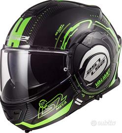 LS2 Casco VALIANT Nero LUCIDO/GLOW Verde