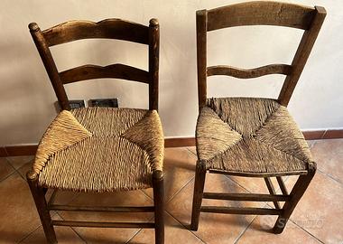 3 sedie rustiche in legno con seduta impagliata