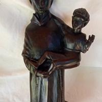 Statua scultura legno ebano Santo con il bambino G