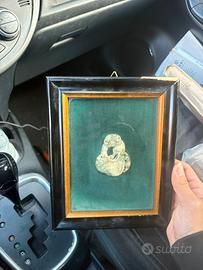 Quadro vintage con scultura in giada pietra dura