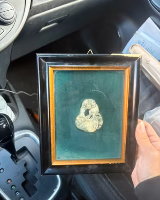 Quadro vintage con scultura in giada pietra dura