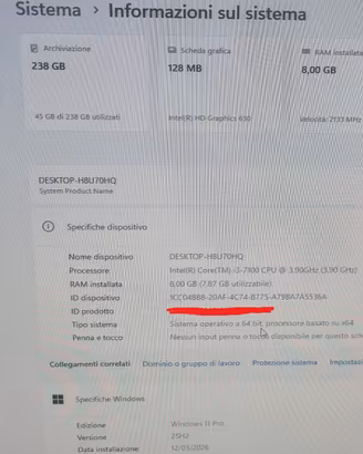 Pc fisso con cpu i3,8Gb,Ssd 256Gb,Win11