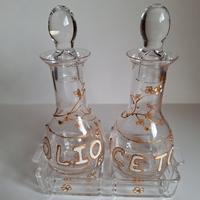 Set Olio e Aceto in cristallo dipinti in oro/bianc